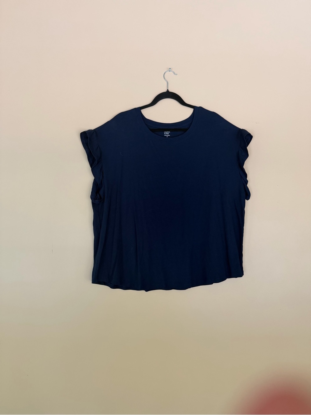 crown & ivy Navy Ruffle Sleeve Tee